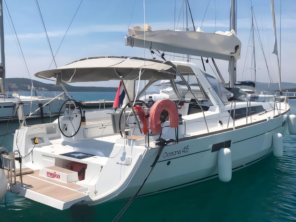 Exterior overview of Oceanis 45 sail boat for charter from Seget Donji Marina Baotic in the Split sailing area Croatia