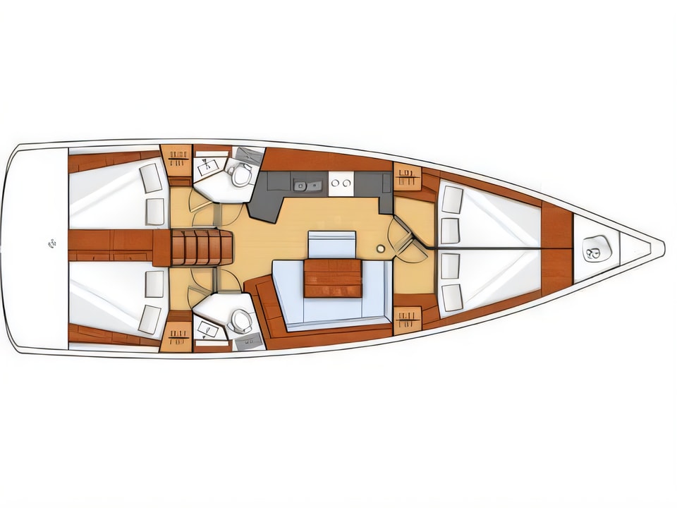 Layout of Oceanis 45 sail boat with 4 cabins Croatia yacht charter