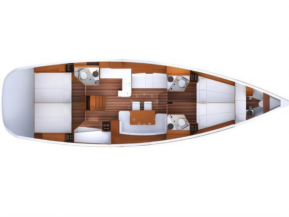 Layout of Jeanneau 53 sail boat with 6 cabins Croatia yacht charter