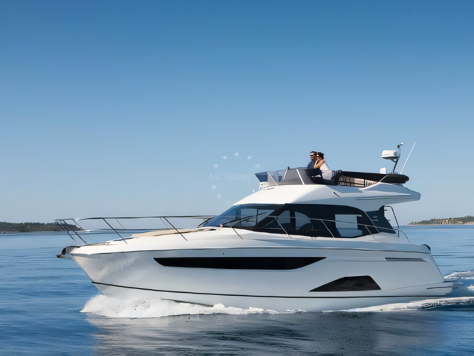 Exterior overview of Bavaria R40 motor boat for charter from Pula Tehnomont Marina Veruda in the Istria / Kvarner sailing area Croatia