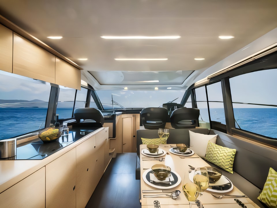 Interior of Bavaria R40 motor boat with 2 cabins Croatia yacht charter