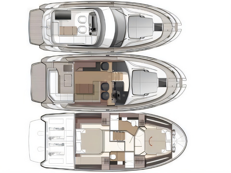 Layout of Bavaria R40 motor boat with 2 cabins Croatia yacht charter