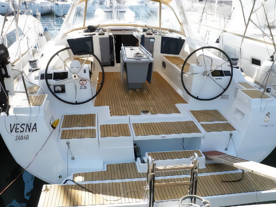 Exterior overview of Oceanis 45- 4 cab sail boat for charter from Sukosan Marina Dalmacija in the Zadar sailing area Croatia