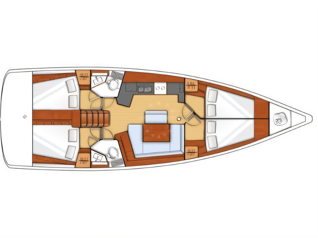 Interior of Oceanis 45- 4 cab sail boat with 4 cabins Croatia yacht charter