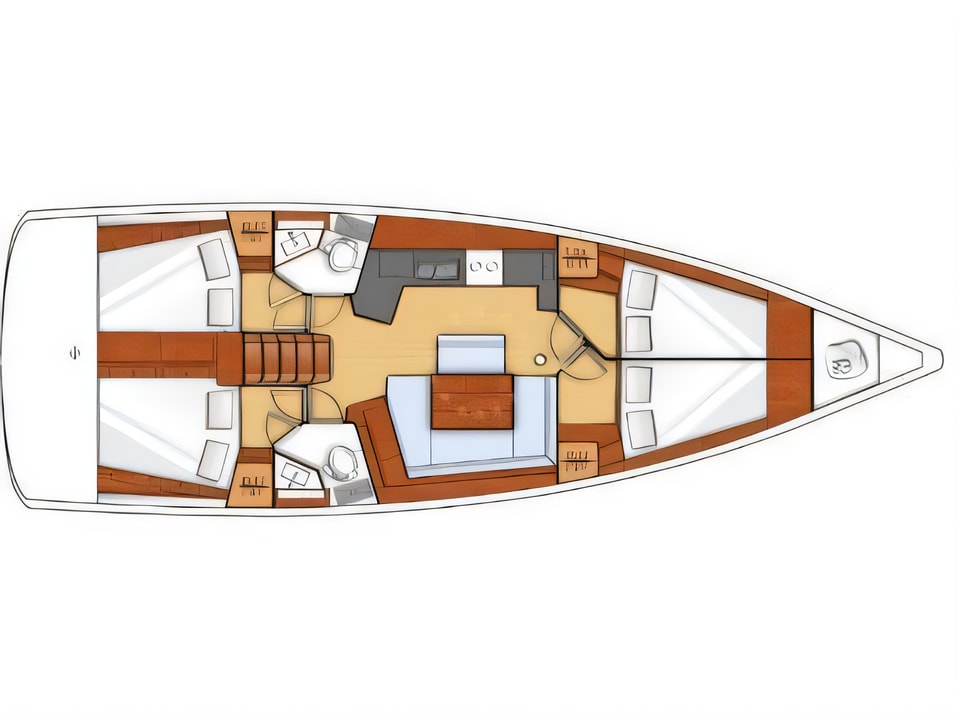 Layout of Oceanis 45- 4 cab sail boat with 4 cabins Croatia yacht charter