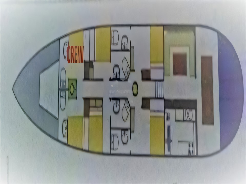 Layout of DONA gulet or cruiser with 5 cabins Croatia yacht charter