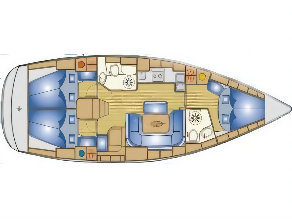 Layout of Bavaria 39 Cruiser sail boat with 3 cabins Croatia yacht charter