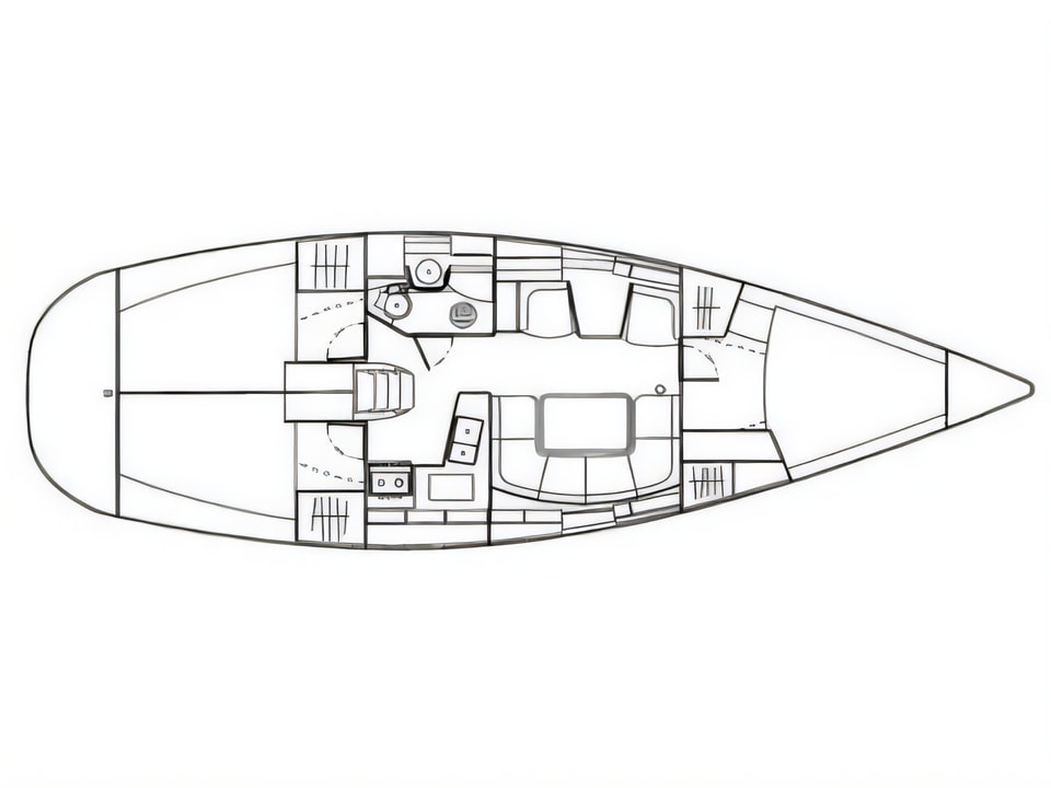 Layout of Sun Odyssey 40 sail boat with 3 cabins Croatia yacht charter