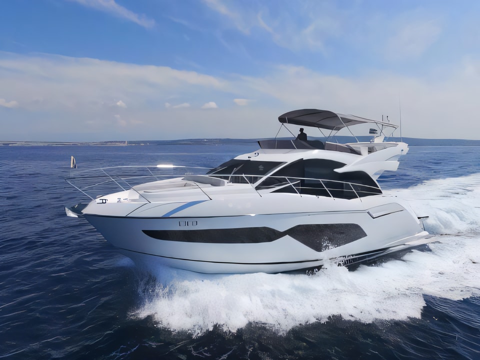 Exterior overview of Manhattan 52 motoryacht for charter from Sukosan Marina Dalmacija in the Zadar sailing area Croatia
