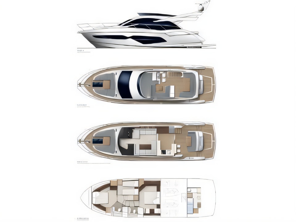 Layout of Manhattan 52 motoryacht with 3 cabins Croatia yacht charter