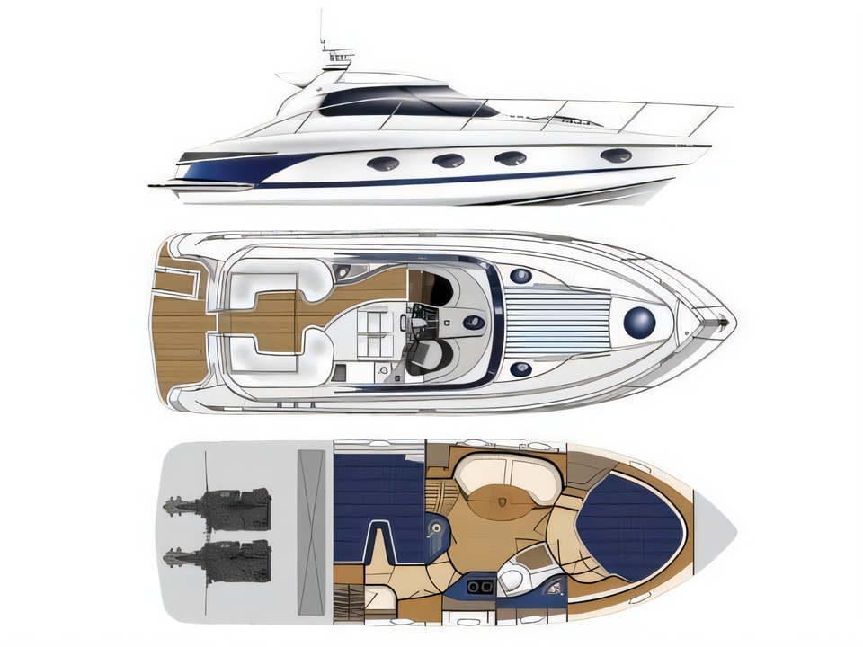 Layout of Elan Power 35 motor boat with 2 cabins Croatia yacht charter