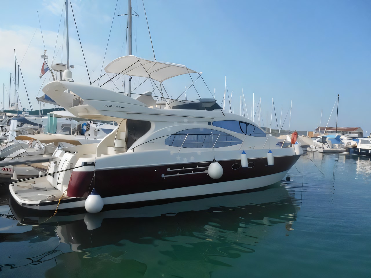 Exterior overview of Azimut 46 motoryacht for charter from Pirovac in the Sibenik sailing area Croatia