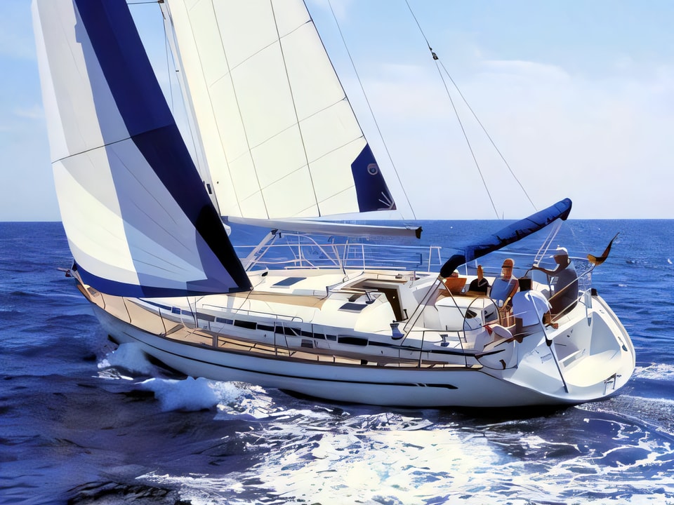 Exterior overview of Bavaria 44 sail boat for charter from Sukosan Marina Dalmacija in the Zadar sailing area Croatia