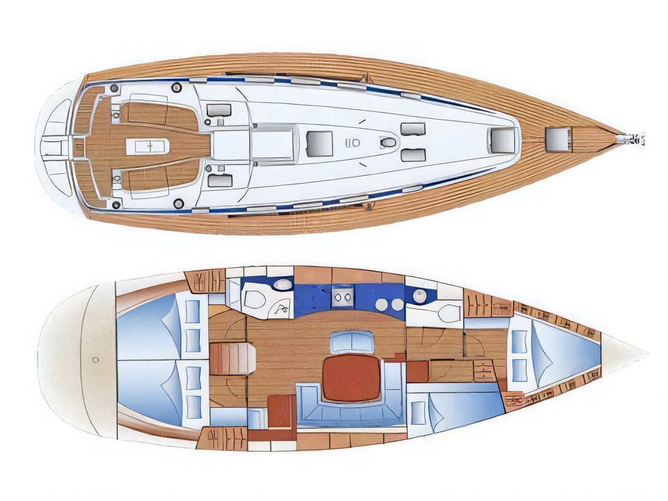 Layout of Bavaria 44 sail boat with 4 cabins Croatia yacht charter