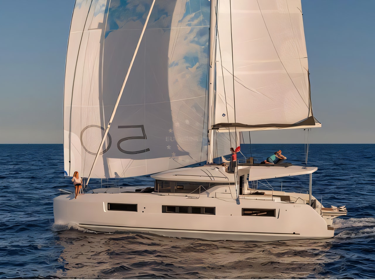 Exterior overview of Lagoon 50 catamaran for charter from Sibenik Marina Mandalina in the Sibenik sailing area Croatia