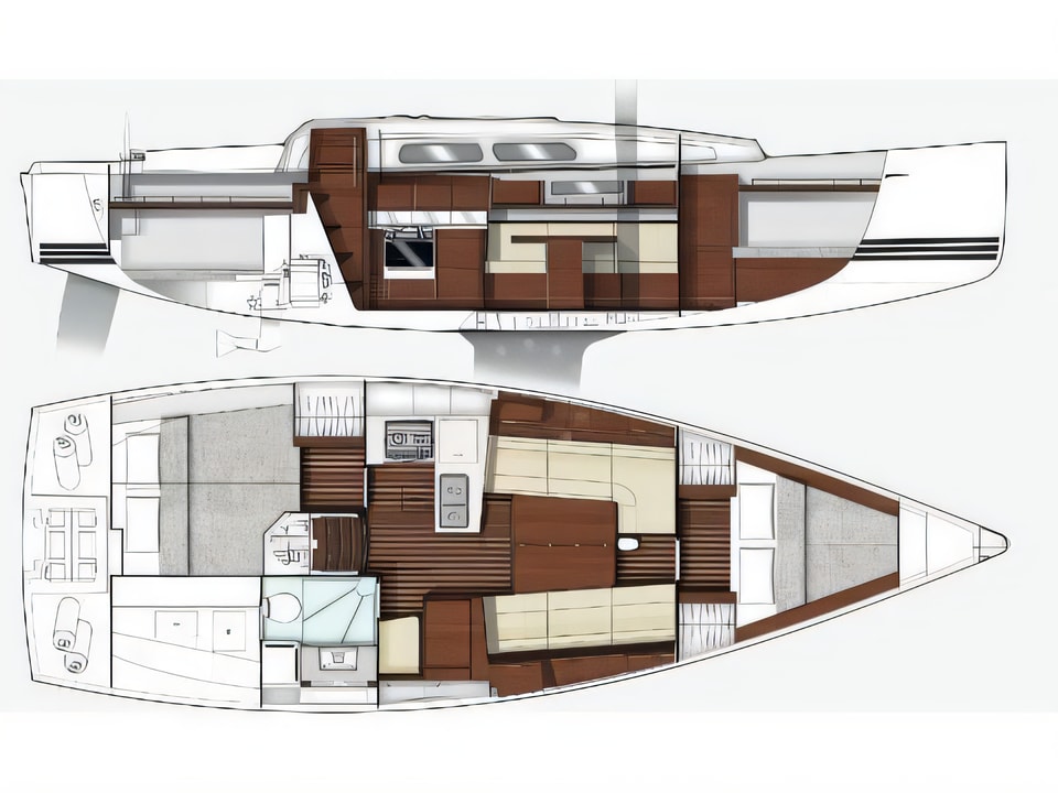 Layout of Xc 35 sail boat with 2 cabins Croatia yacht charter