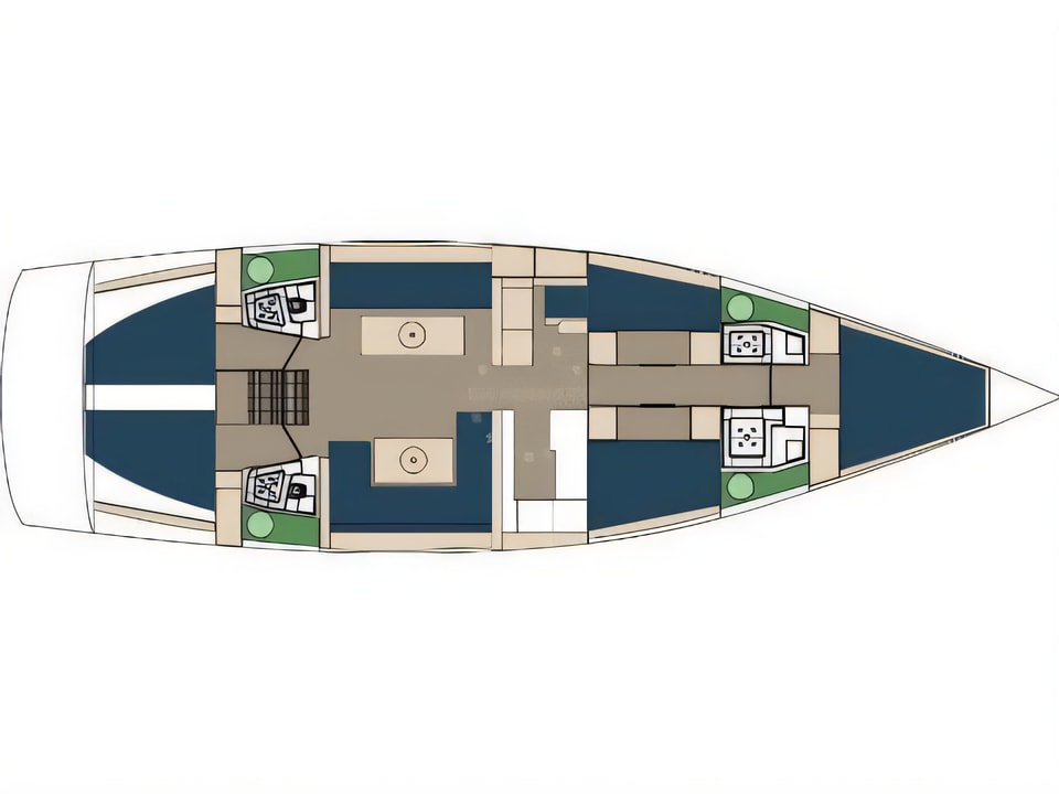 Layout of D&D Kufner 54.2 sail boat with 5 cabins Croatia yacht charter