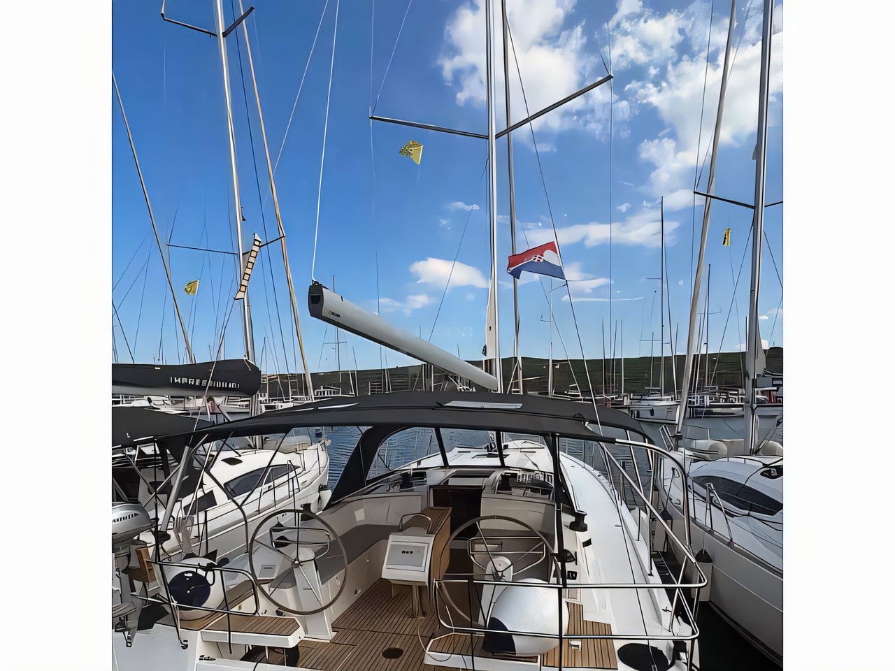 Exterior overview of Bavaria C42 sail boat for charter from Krk Marina Punat in the Istria / Kvarner sailing area Croatia