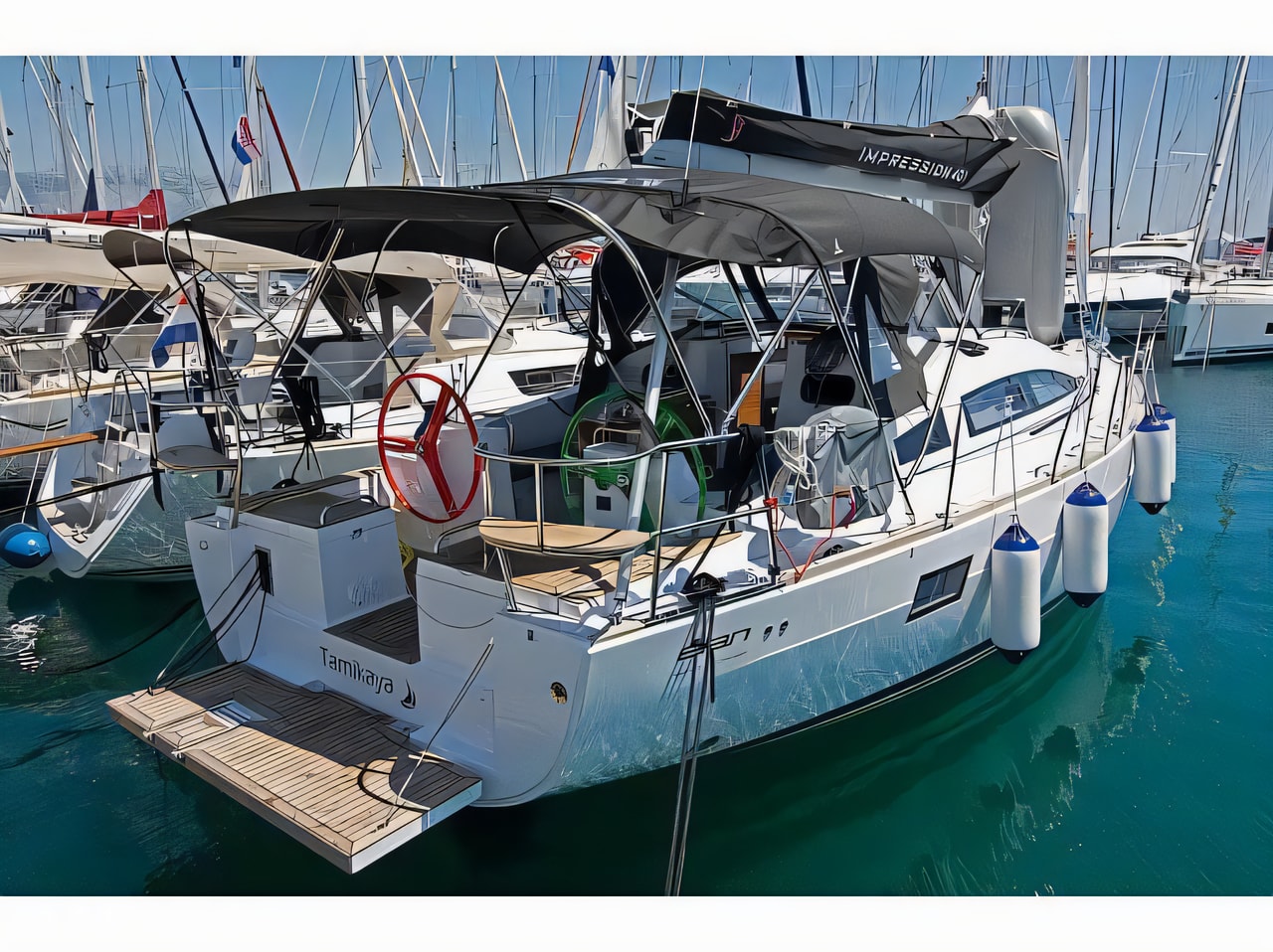 Exterior overview of Elan 40.1 sail boat for charter from Krk Marina Punat in the Istria / Kvarner sailing area Croatia