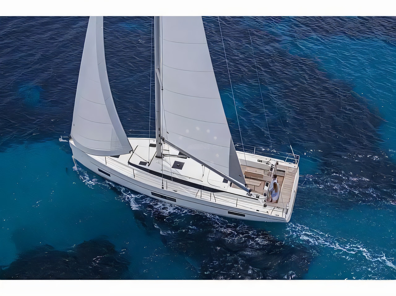 Exterior overview of Bavaria C45 Style sail boat for charter from Krk Marina Punat in the Istria / Kvarner sailing area Croatia
