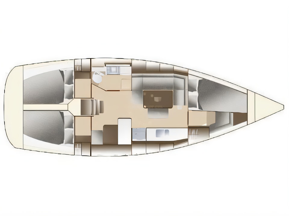 Layout of Dufour 375 Grand Large sail boat with 3 cabins Croatia yacht charter