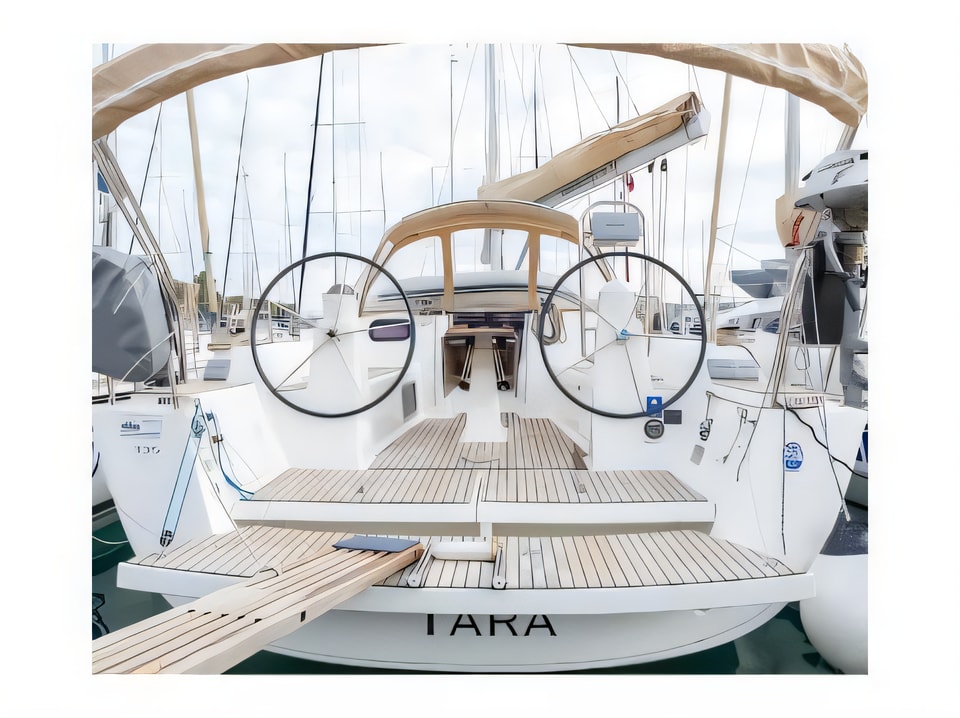 Exterior overview of Dufour 335 Grand Large sail boat for charter from Rogoznica Marina Frapa in the Sibenik sailing area Croatia