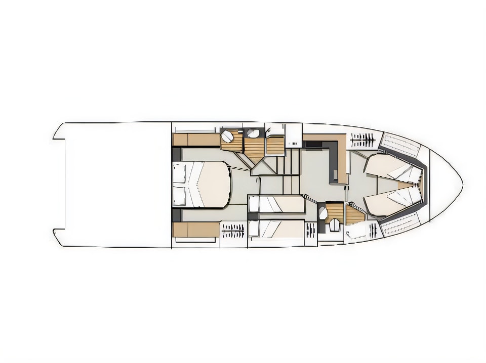 Layout of Gran Turismo 50 Fly motor boat with 3 cabins Croatia yacht charter