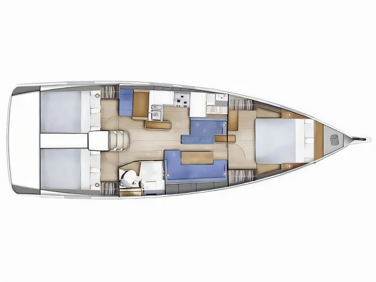 Interior of Sun Odyssey 410 sail boat with 3 cabins Croatia yacht charter
