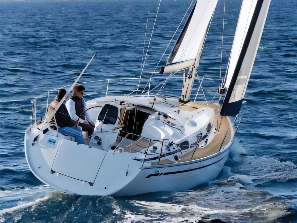Exterior overview of Bavaria Cruiser 34 sail boat for charter from Zaton Sibenski in the Sibenik sailing area Croatia