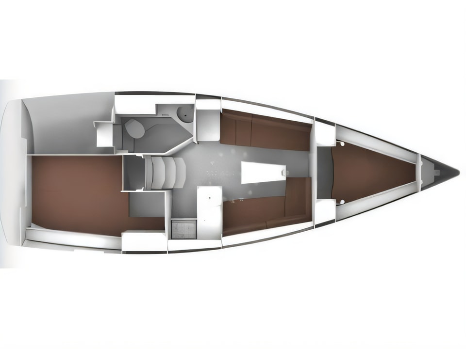 Layout of Bavaria Cruiser 34 sail boat with 2 cabins Croatia yacht charter