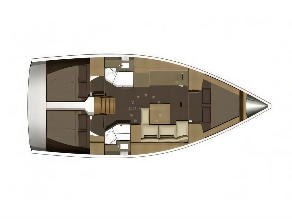 Layout of Dufour 382 Grand Large sail boat with 3 cabins Croatia yacht charter