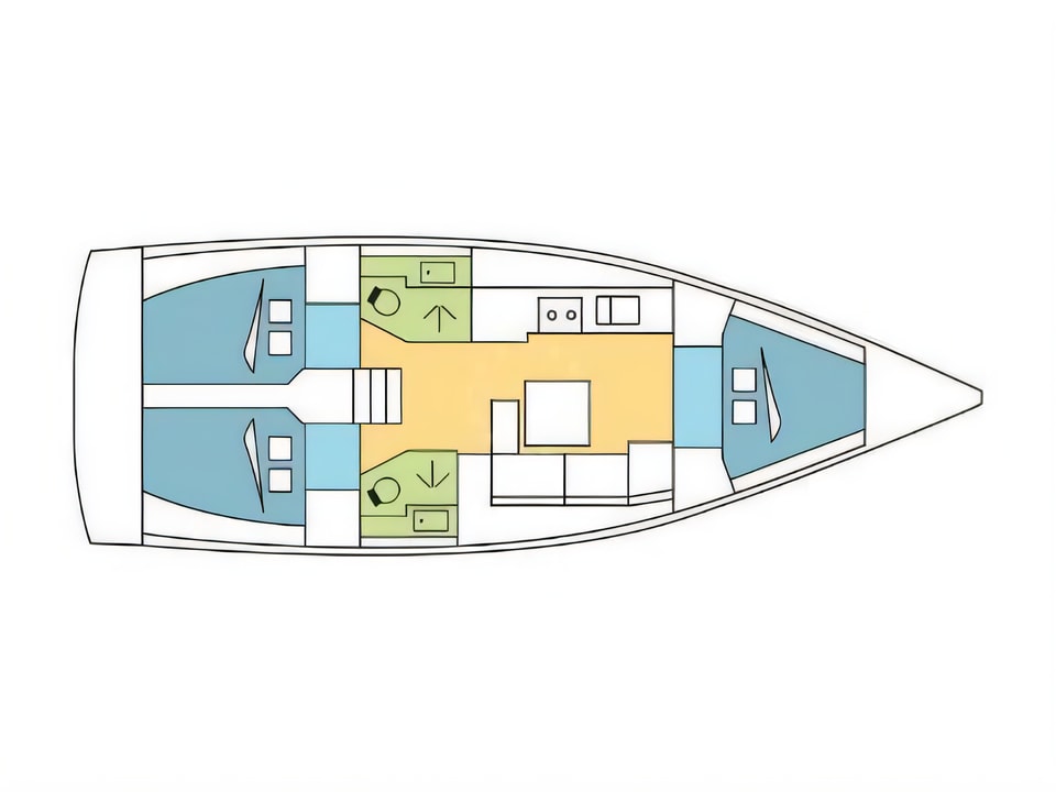 Layout of Dufour 382 Grand Large sail boat with 3 cabins Croatia yacht charter
