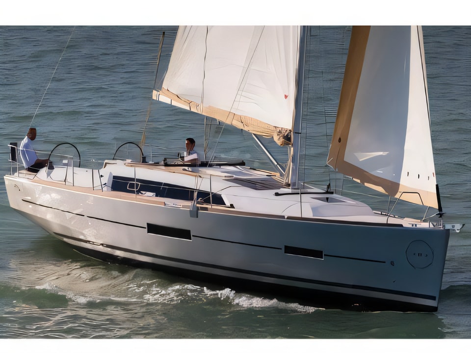 Exterior overview of Dufour 382 Grand Large sail boat for charter from Zaton Sibenski in the Sibenik sailing area Croatia