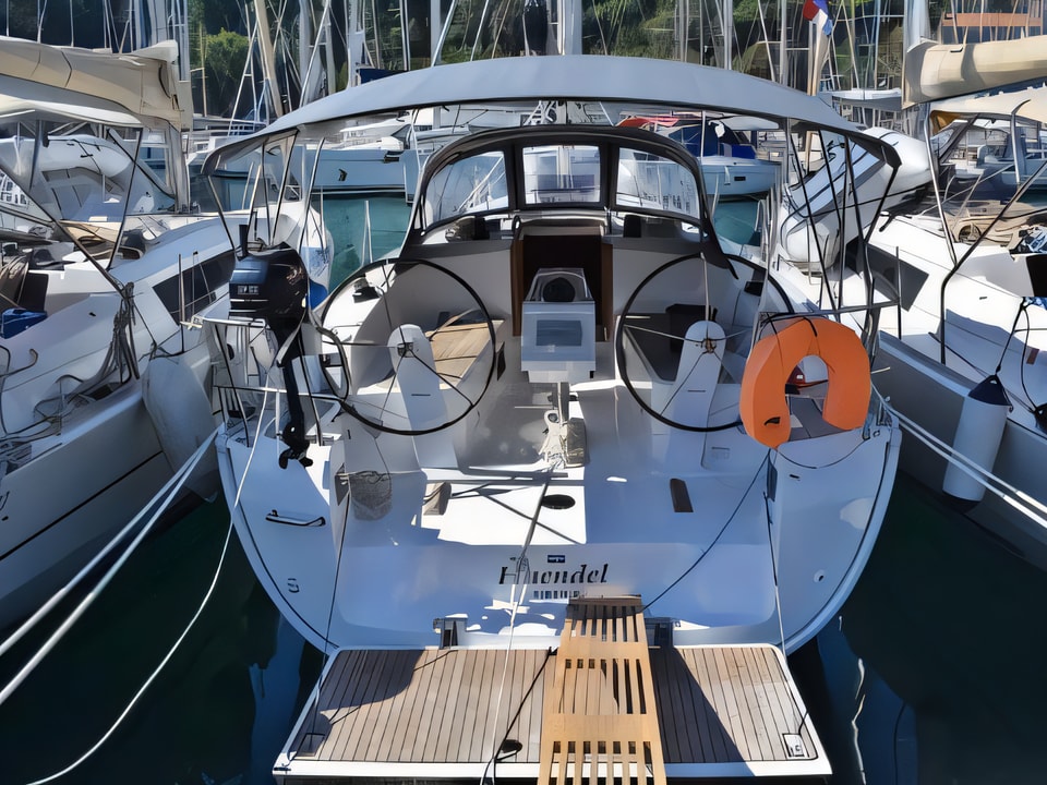 Exterior overview of Bavaria Cruiser 37 sail boat for charter from Zaton Sibenski in the Sibenik sailing area Croatia