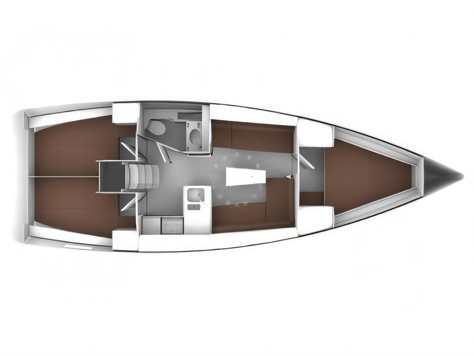 Layout of Bavaria Cruiser 37 sail boat with 3 cabins Croatia yacht charter