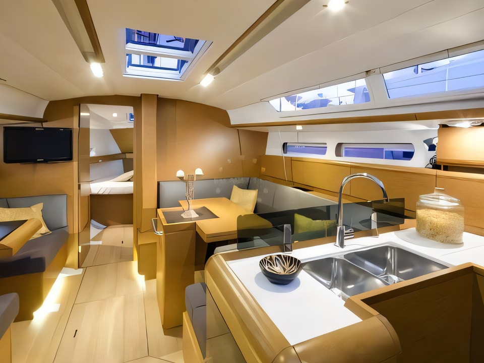 Interior of Sun Odyssey 409 sail boat with 3 cabins Croatia yacht charter