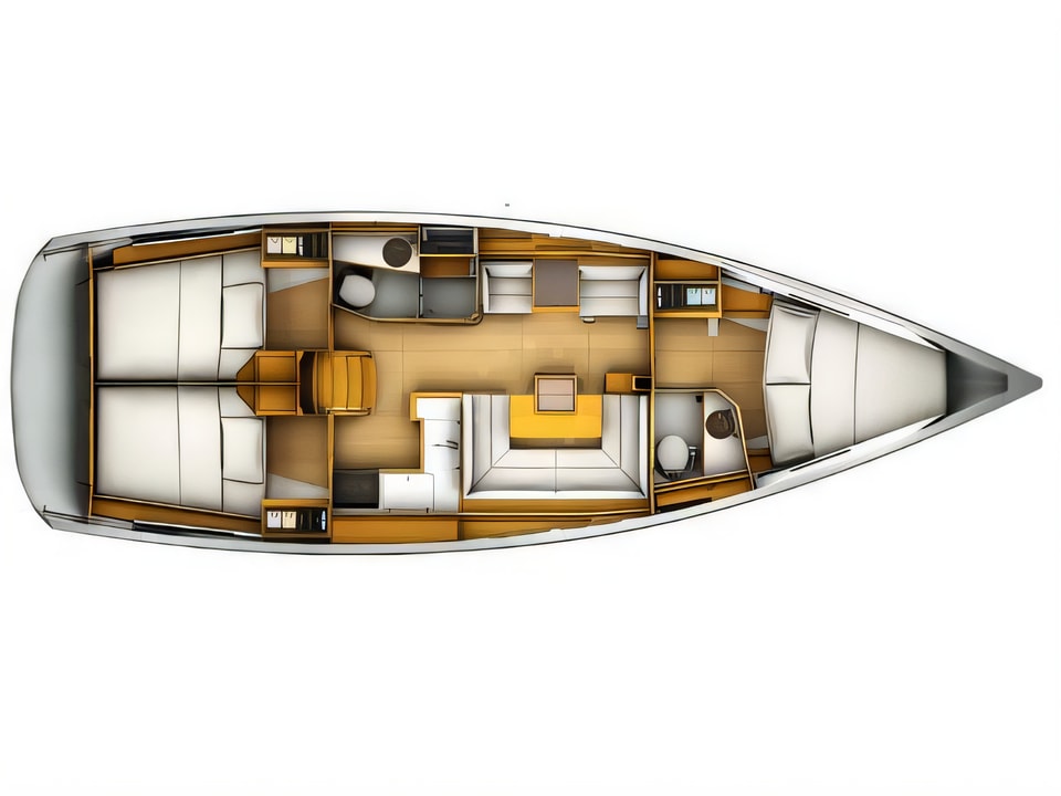 Layout of Sun Odyssey 409 sail boat with 3 cabins Croatia yacht charter
