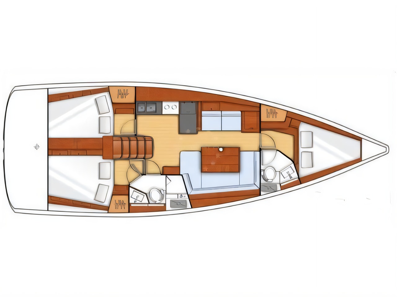 Interior of Oceanis 41 sail boat with 3 cabins Croatia yacht charter