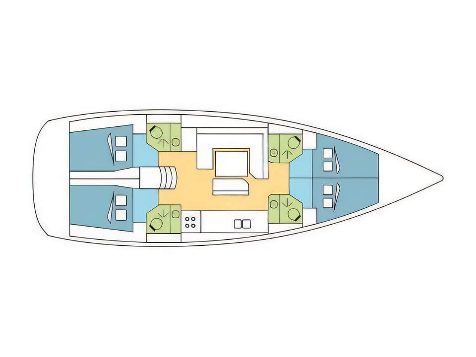 Layout of Sun Odyssey 479 sail boat with 4 cabins Croatia yacht charter