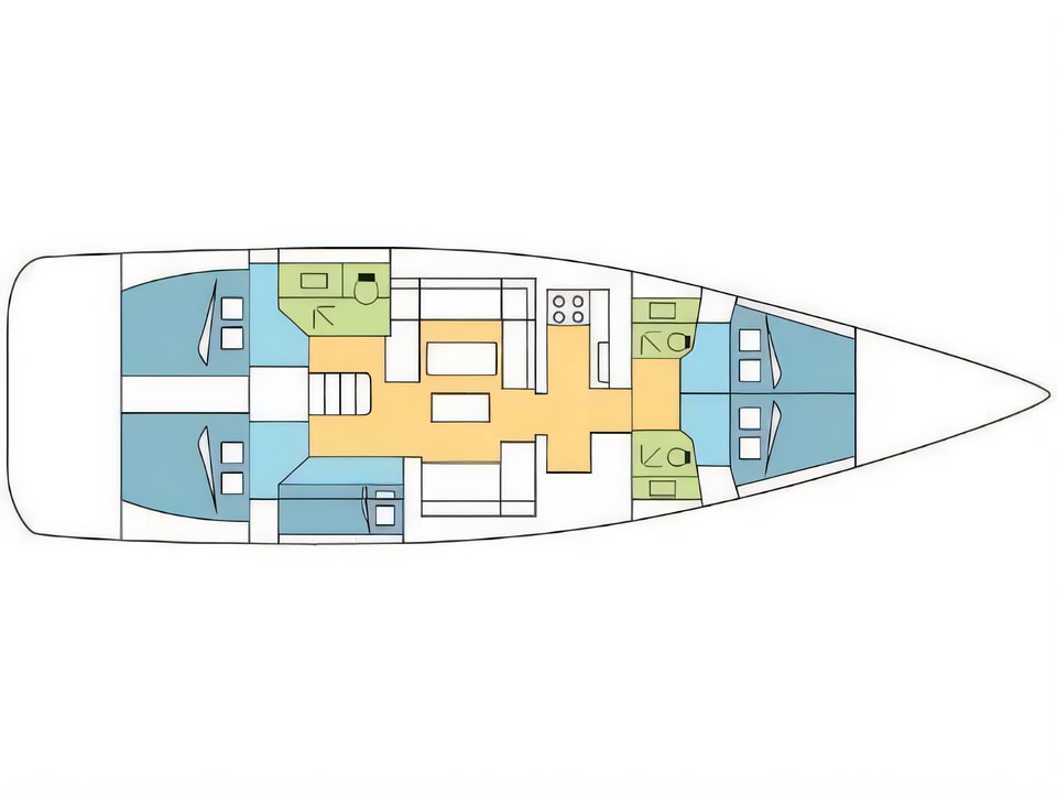 Layout of Dufour 520 Grand Large sail boat with 5 cabins Croatia yacht charter