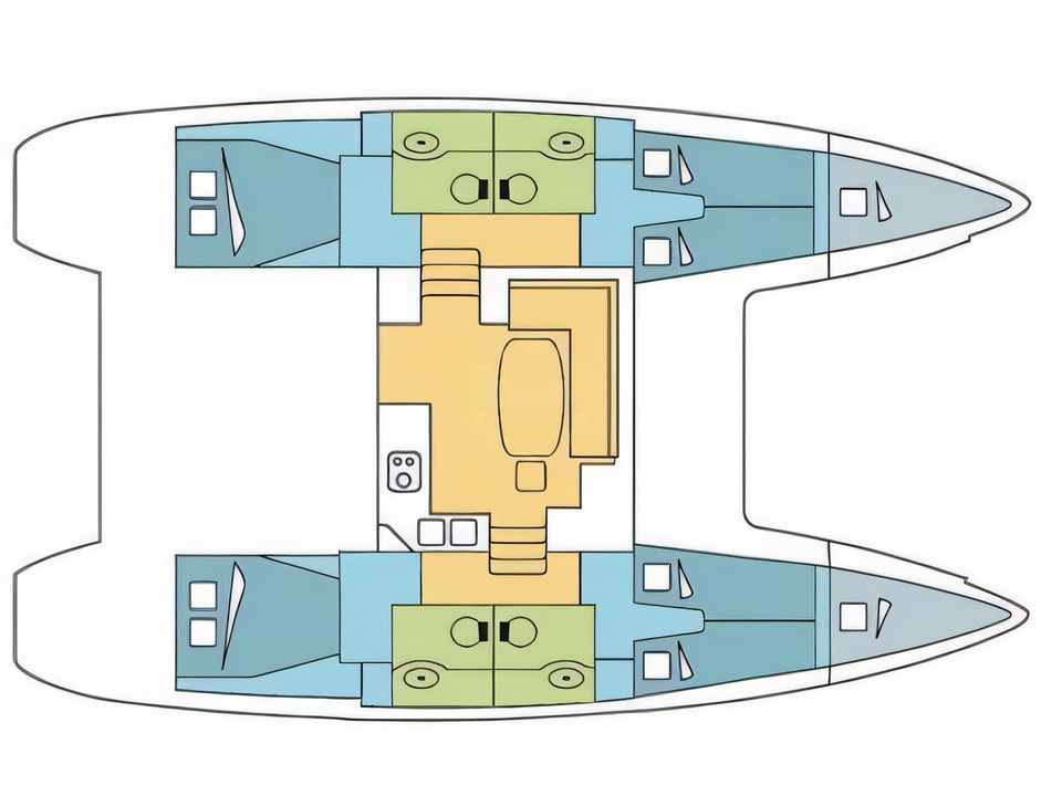 Layout of Lagoon 400 S2 catamaran with 6 cabins Croatia yacht charter