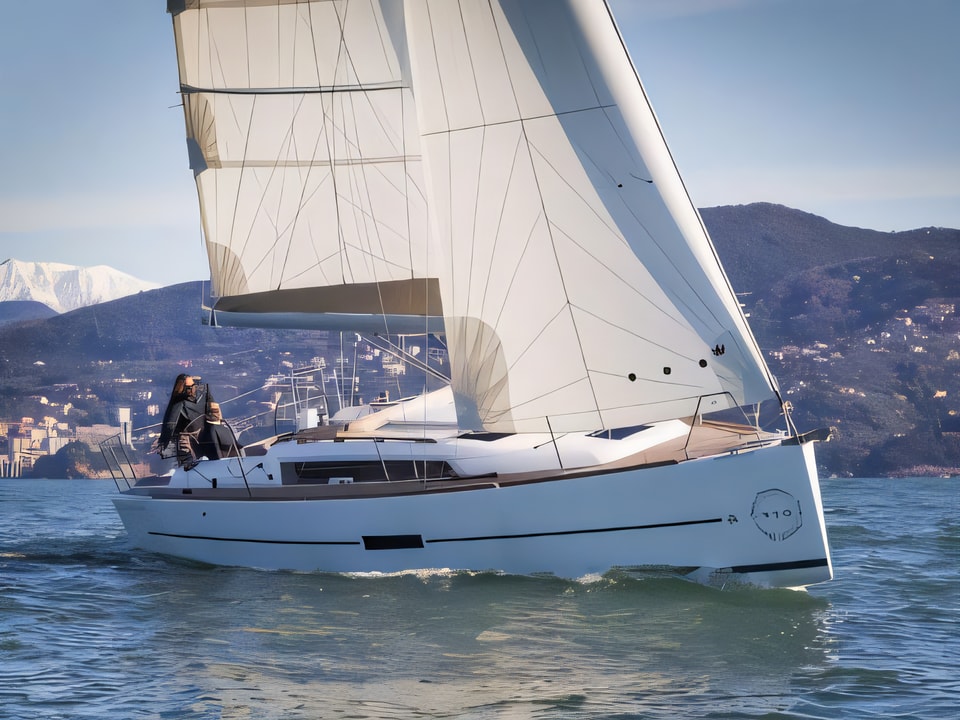 Exterior overview of Dufour 310 Grand Large sail boat for charter from Zaton Sibenski in the Sibenik sailing area Croatia