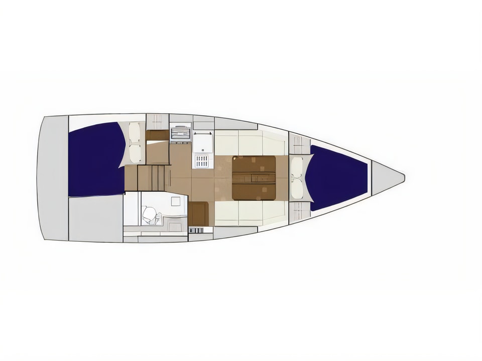 Layout of Dufour 310 Grand Large sail boat with 2 cabins Croatia yacht charter