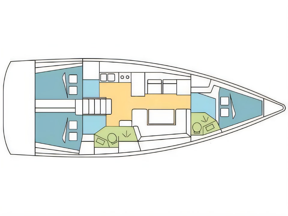 Layout of Oceanis 41.1 sail boat with 3 cabins Croatia yacht charter