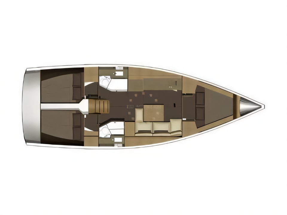 Layout of Dufour 382 Grand Large sail boat with 3 cabins Croatia yacht charter