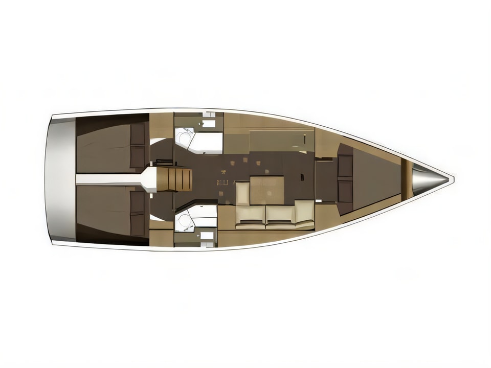 Layout of Dufour 382 Grand Large sail boat with 3 cabins Croatia yacht charter