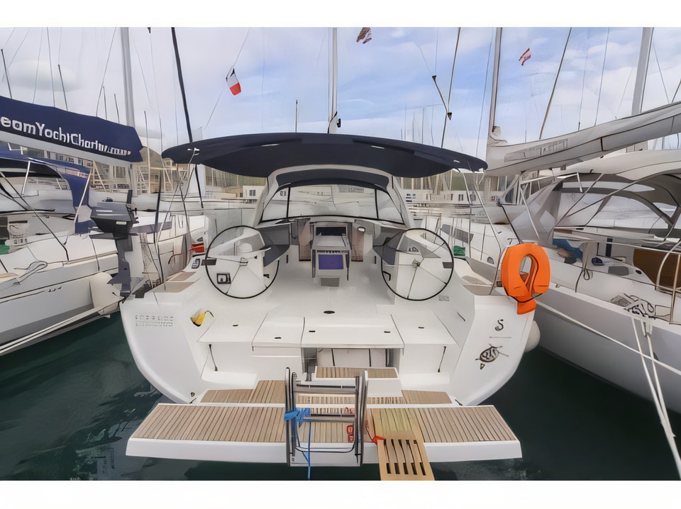 Exterior overview of Oceanis 45 sail boat for charter from Seget Donji Marina Baotic in the Split sailing area Croatia