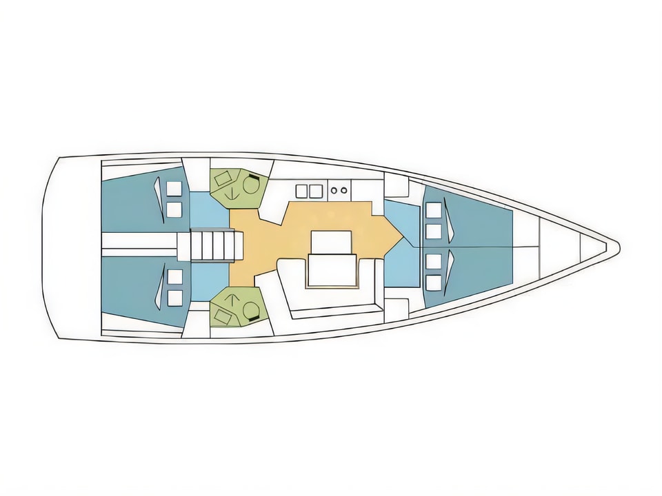 Layout of Oceanis 45 sail boat with 4 cabins Croatia yacht charter