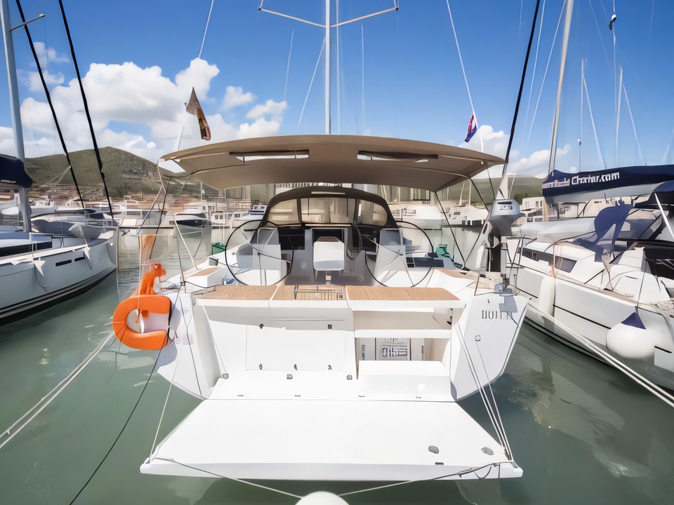 Exterior overview of Dufour 460 Grand Large sail boat for charter from Pomer ACI Marina in the Istria / Kvarner sailing area Croatia
