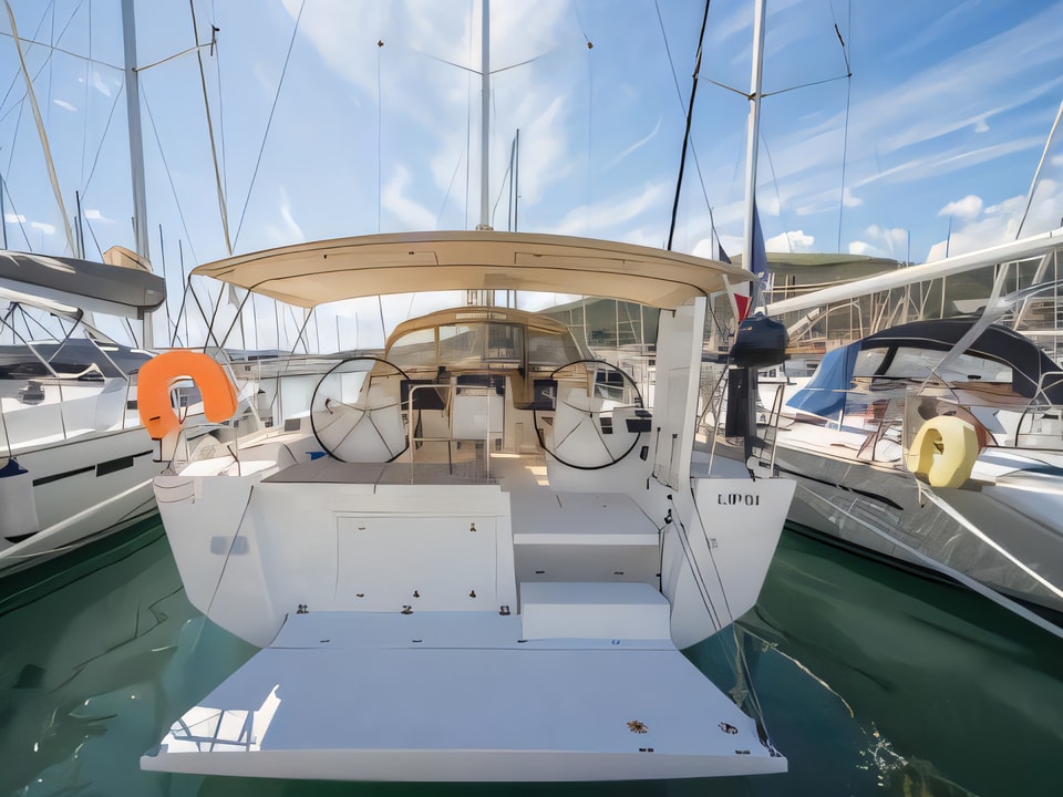 Exterior overview of Dufour 460 Grand Large sail boat for charter from Seget Donji Marina Baotic in the Split sailing area Croatia